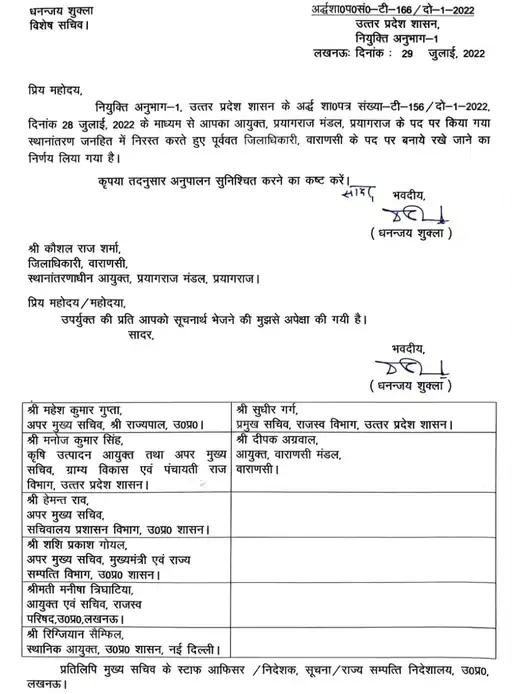 वाराणसी के डीएम बने रहेंगे कौशल राज कुशीनगर के जिलाधिकारी भी अपने पद पर रहेंगे आधी रात रोका गया ट्रांसफर ऑर्डर